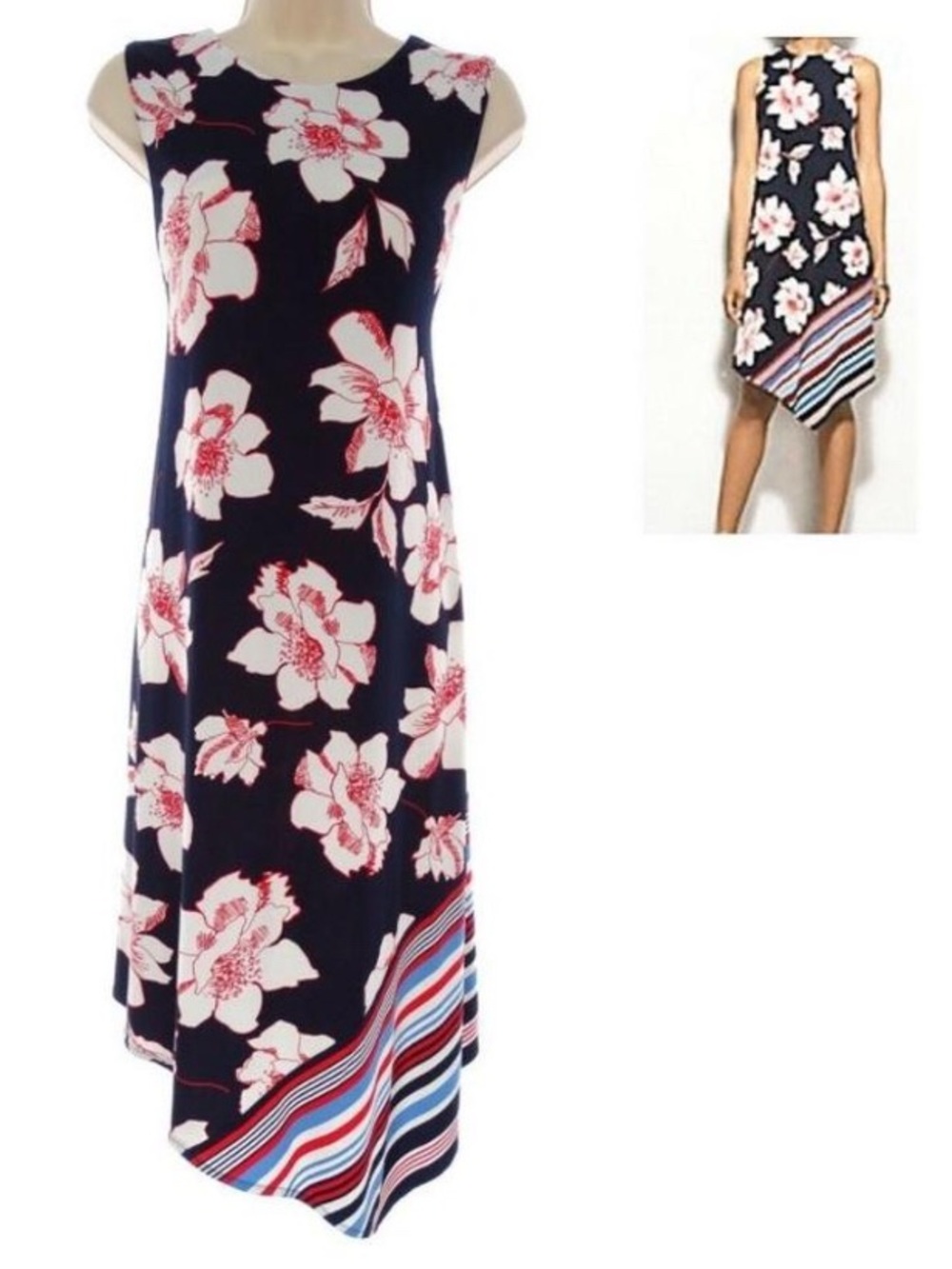 DB Established Floral & Stripe Asymmetrical Shift Dress - Size 14